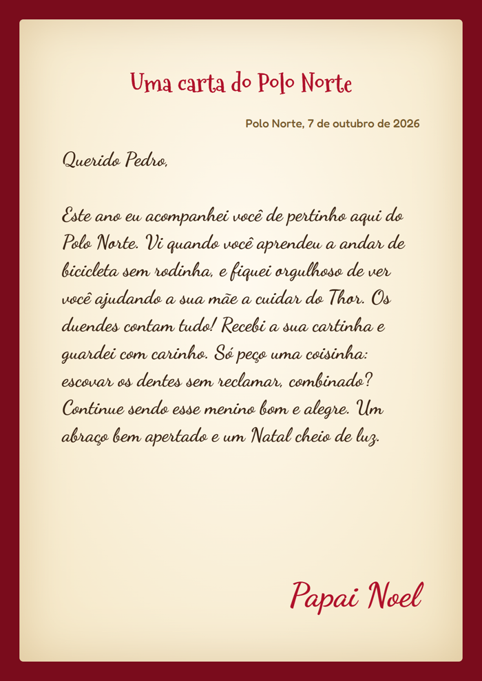 Carta do Polo Norte escrita pelo Papai Noel